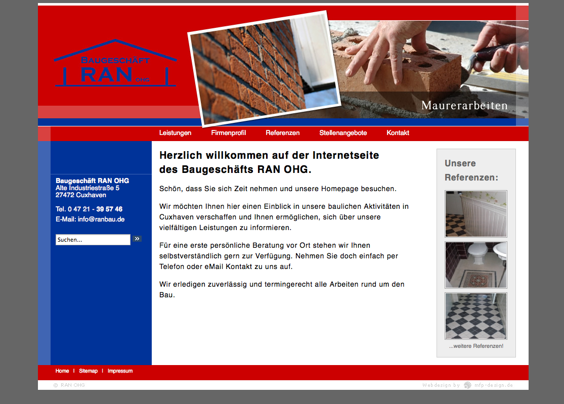 Webdesign Baugeschäft RAN OHG - Cuxhaven Groden